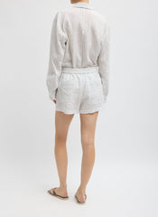 Crinkle Stripe Summer Suiting Pull On Shorts | Tibi Ivory Multi