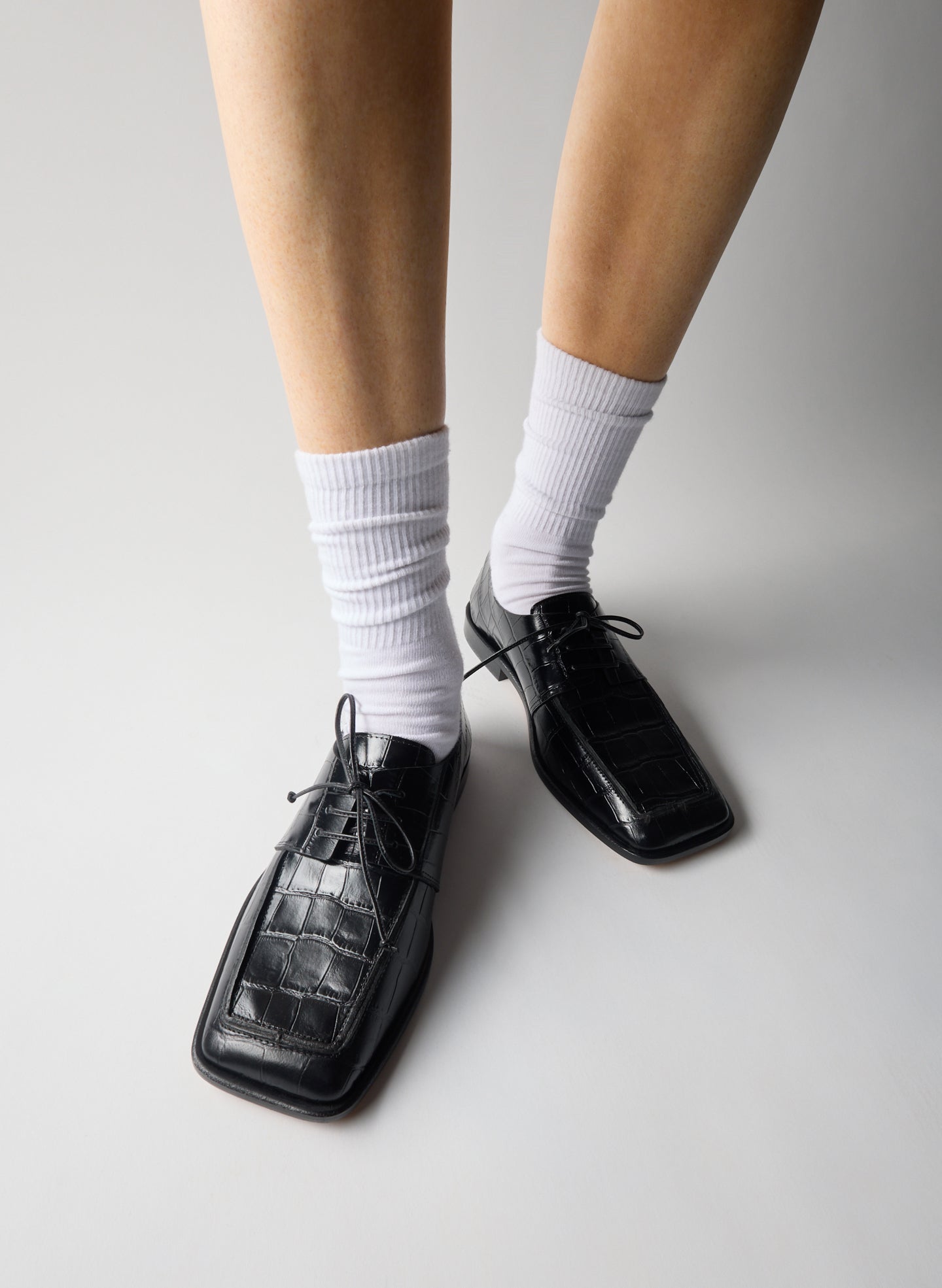 Brody Square Toe Loafer Crocodile Embossed | Tibi Black