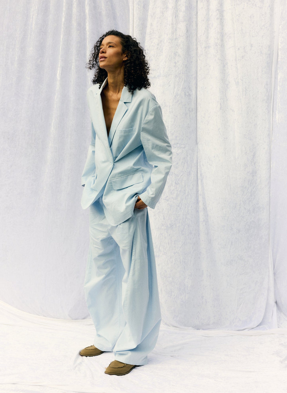 Garment Dyed Silky Cotton Liam Blazer | Tibi Pale Blue