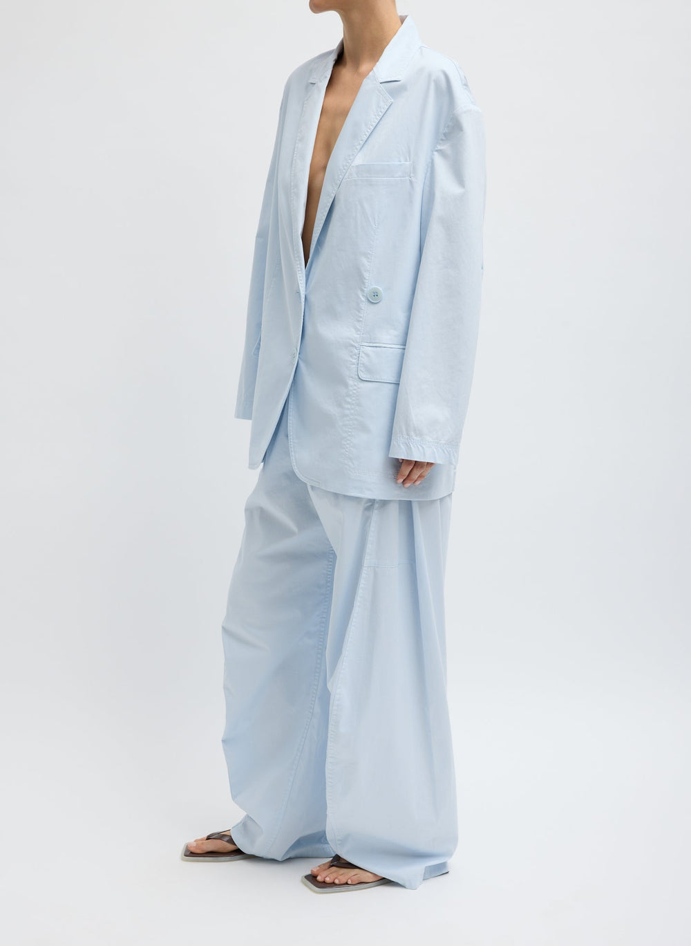 Garment Dyed Silky Cotton Liam Blazer | Tibi Pale Blue