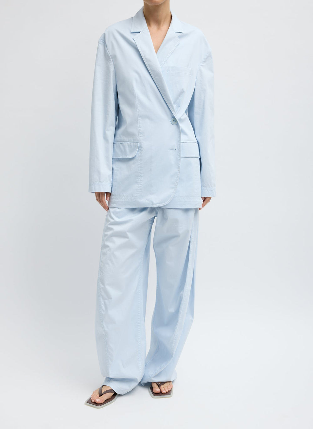 Garment Dyed Silky Cotton Liam Blazer | Tibi Pale Blue