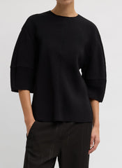 Viscose Plisse Hinged Short Sleeve Top | Tibi Black