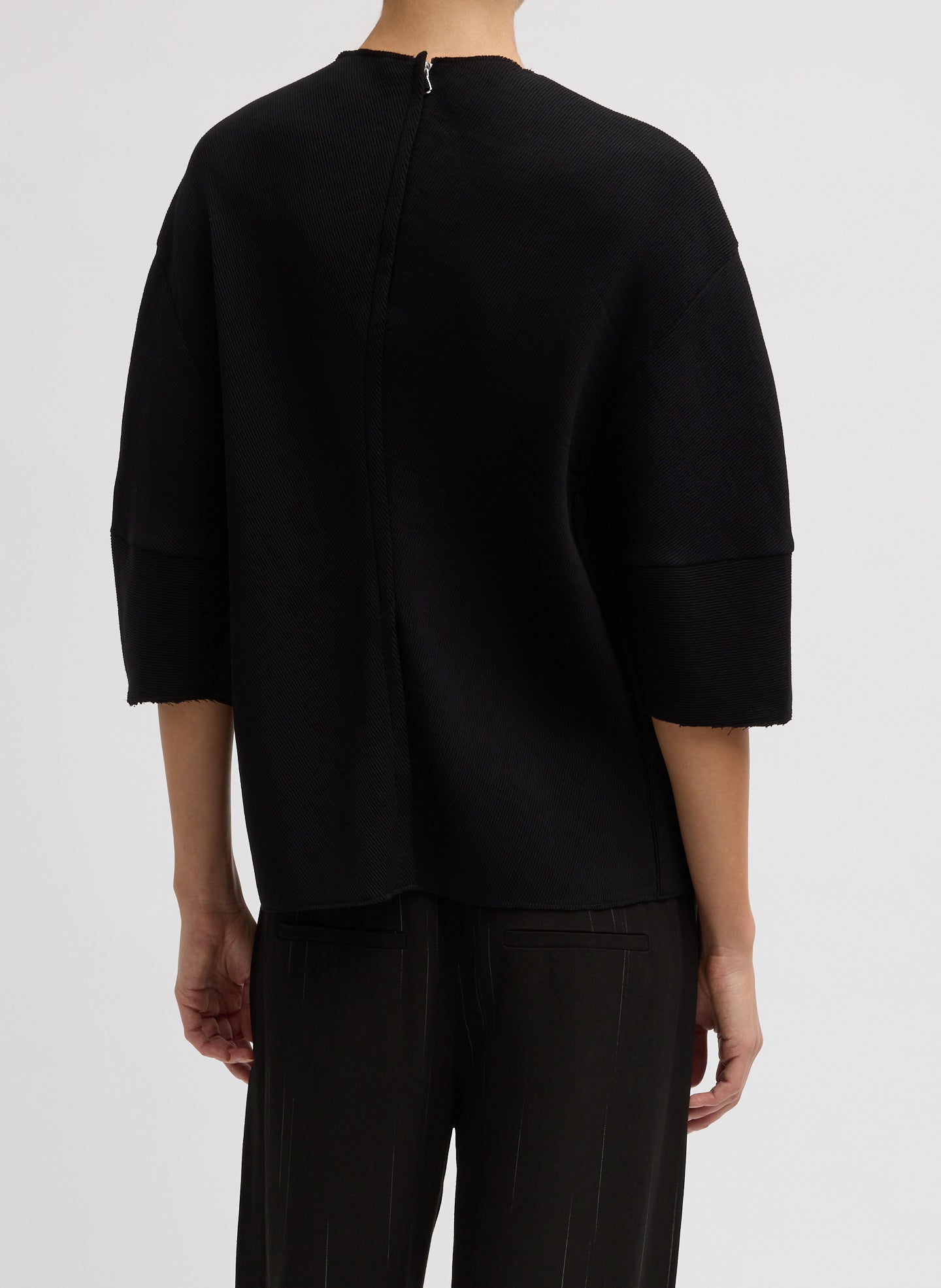 Viscose Plisse Hinged Short Sleeve Top | Tibi Black