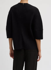 Viscose Plisse Hinged Short Sleeve Top | Tibi Black