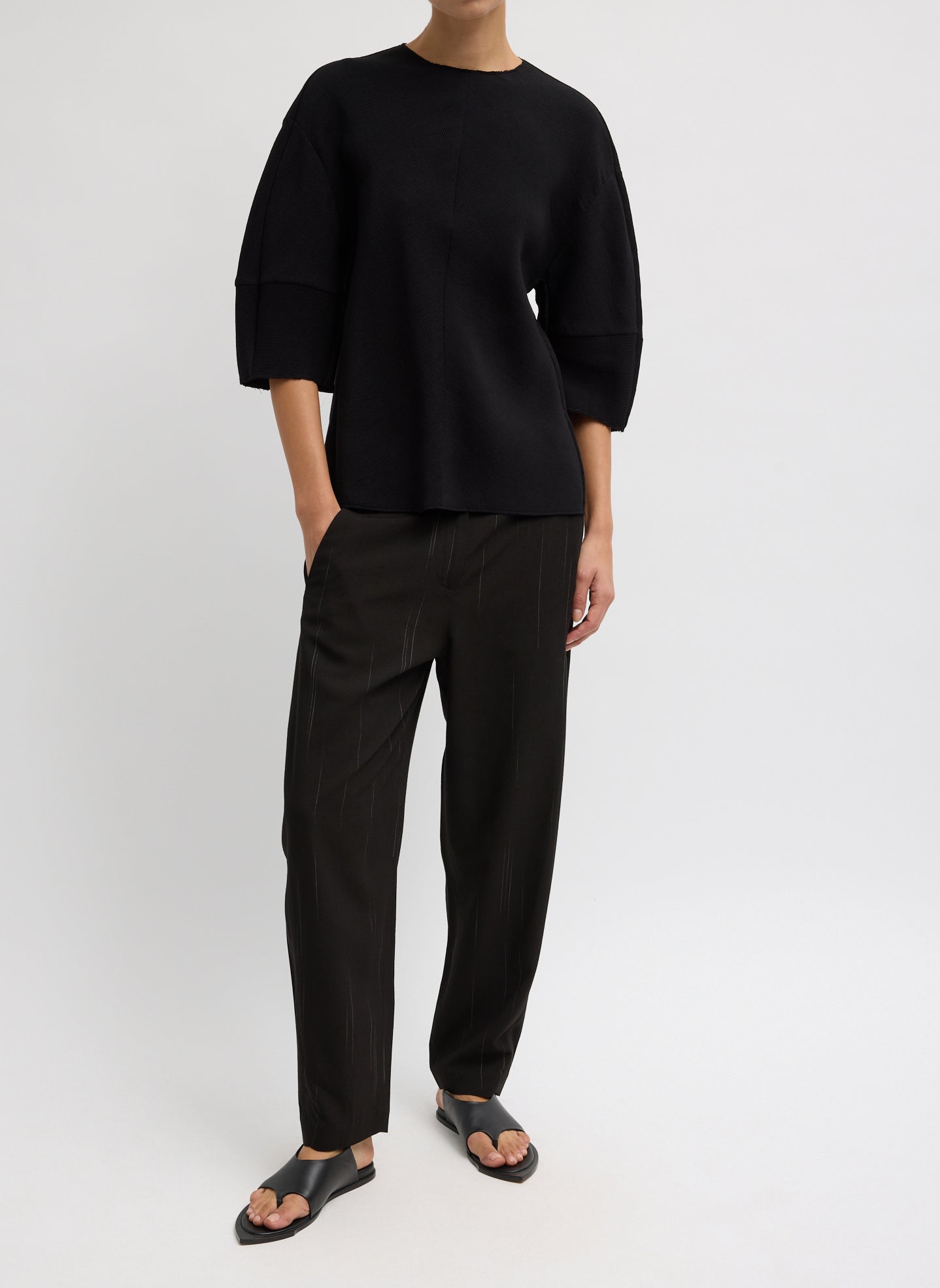 Viscose Plisse Hinged Short Sleeve Top | Tibi Black