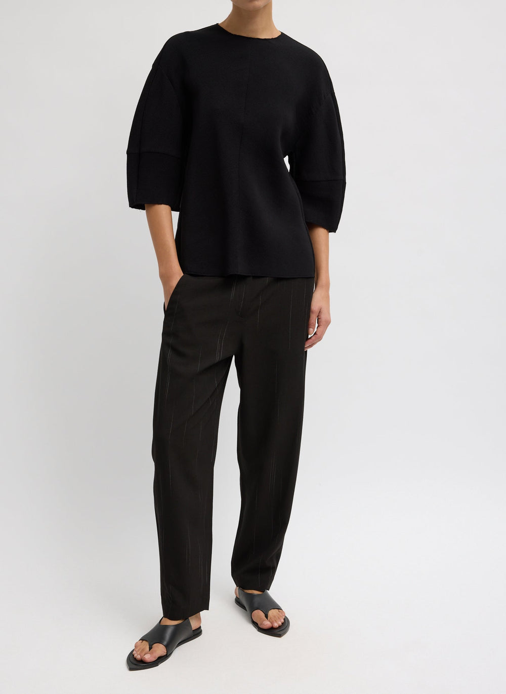 Viscose Plisse Hinged Short Sleeve Top | Tibi Black