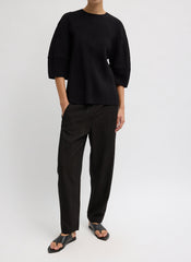 Viscose Plisse Hinged Short Sleeve Top | Tibi Black