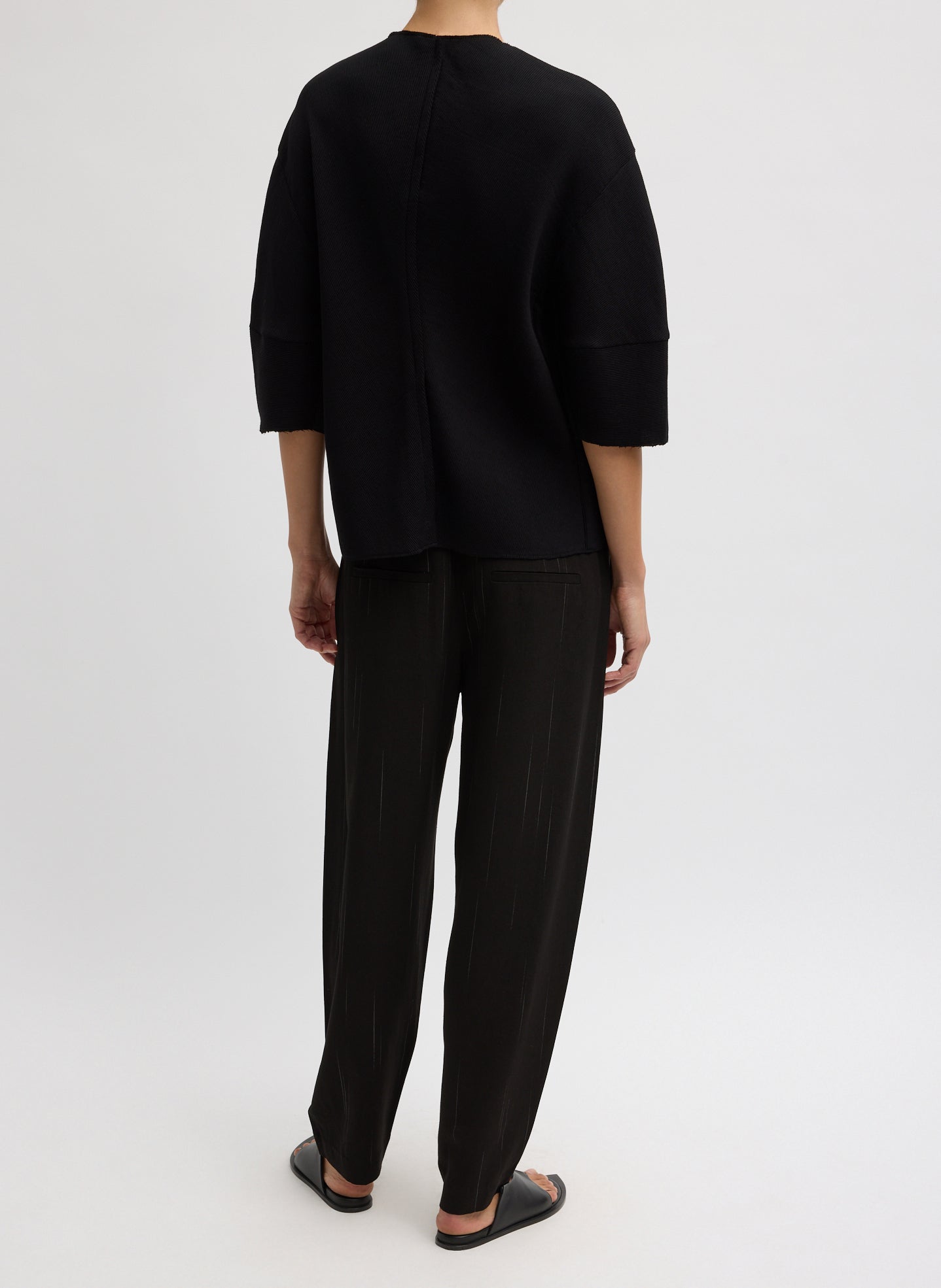 Viscose Plisse Hinged Short Sleeve Top | Tibi Black