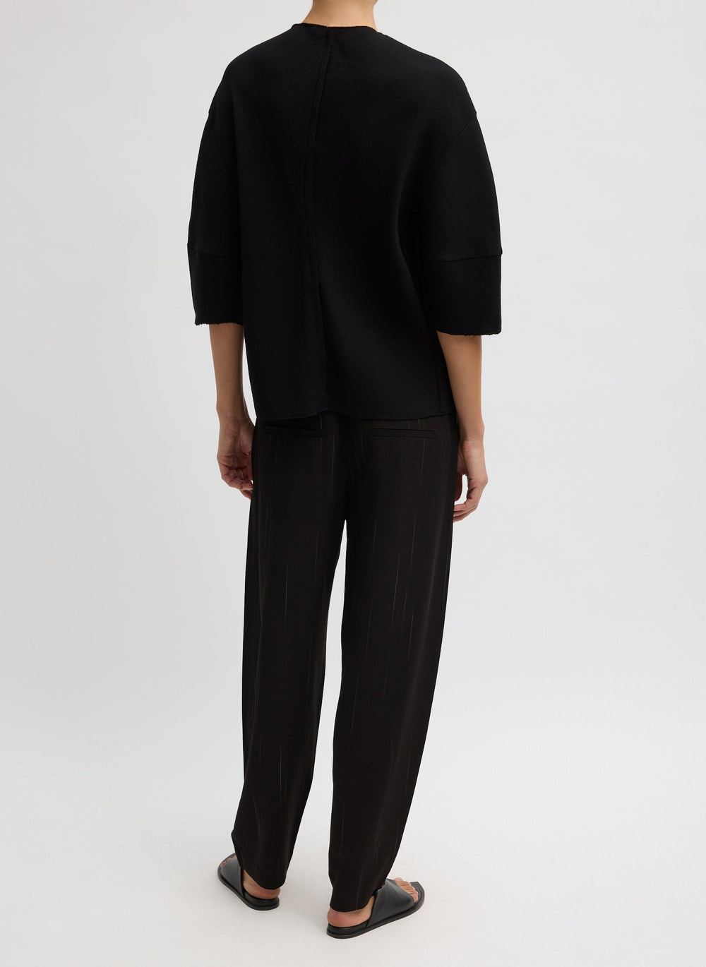 Viscose Plisse Hinged Short Sleeve Top | Tibi Black