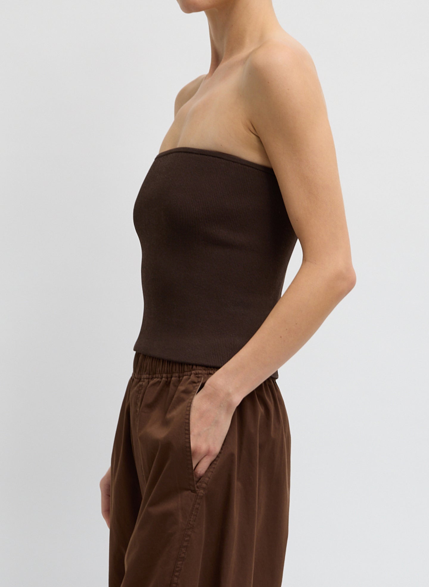 Ribbed Sweater Tube Top | Tibi Hickory Brown