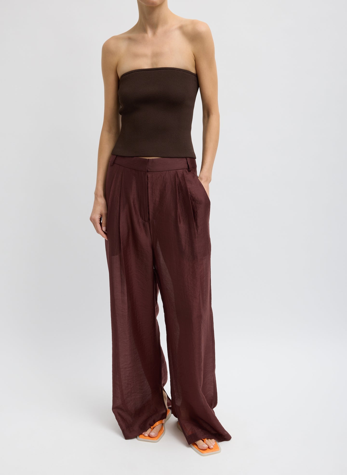 Ribbed Sweater Tube Top | Tibi Hickory Brown