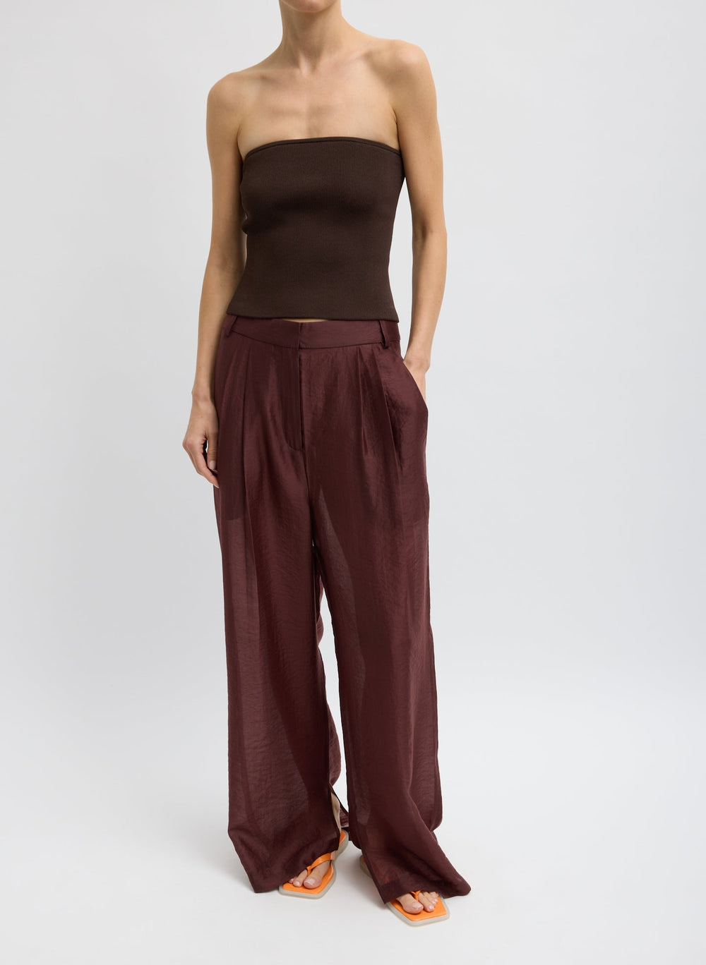 Ribbed Sweater Tube Top | Tibi Hickory Brown