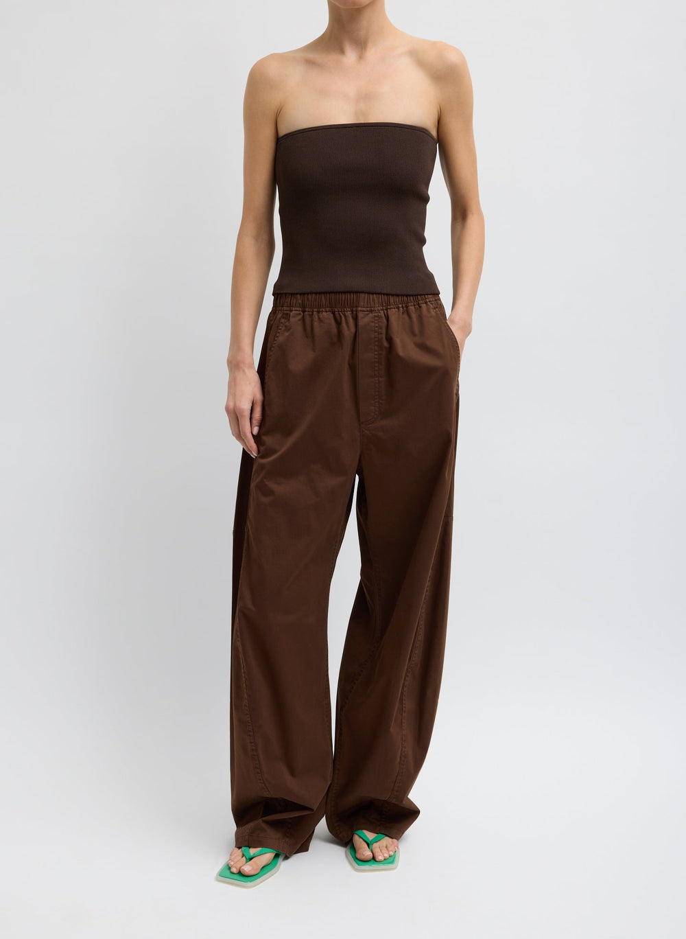 Garment Dyed Silky Cotton Winslow Pull On Pant | Tibi Brown