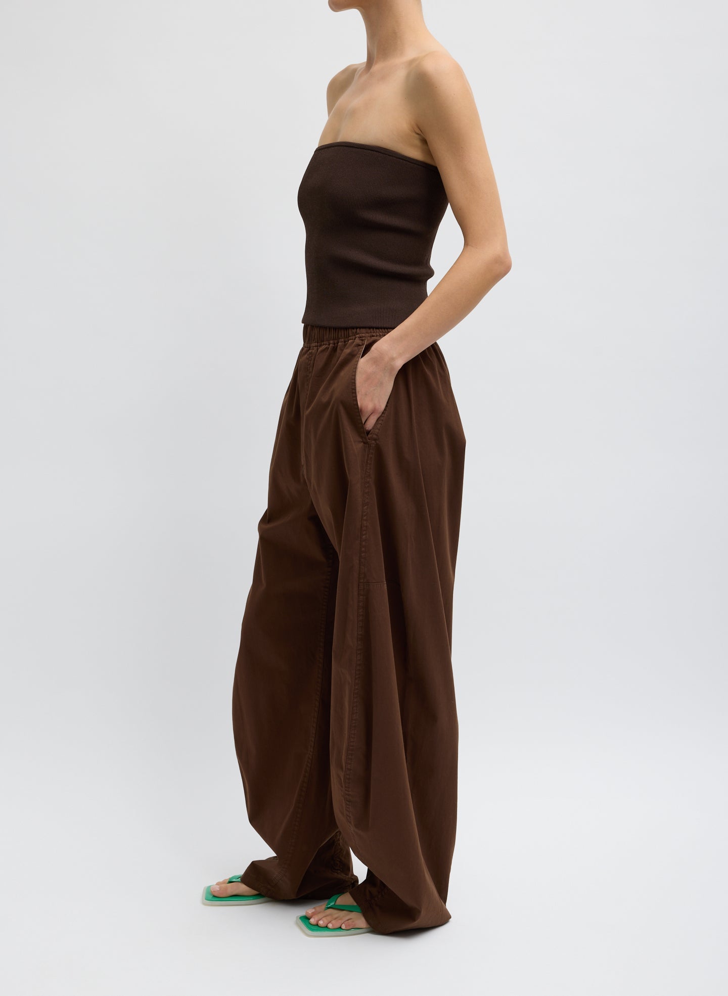 Garment Dyed Silky Cotton Winslow Pull On Pant | Tibi Brown