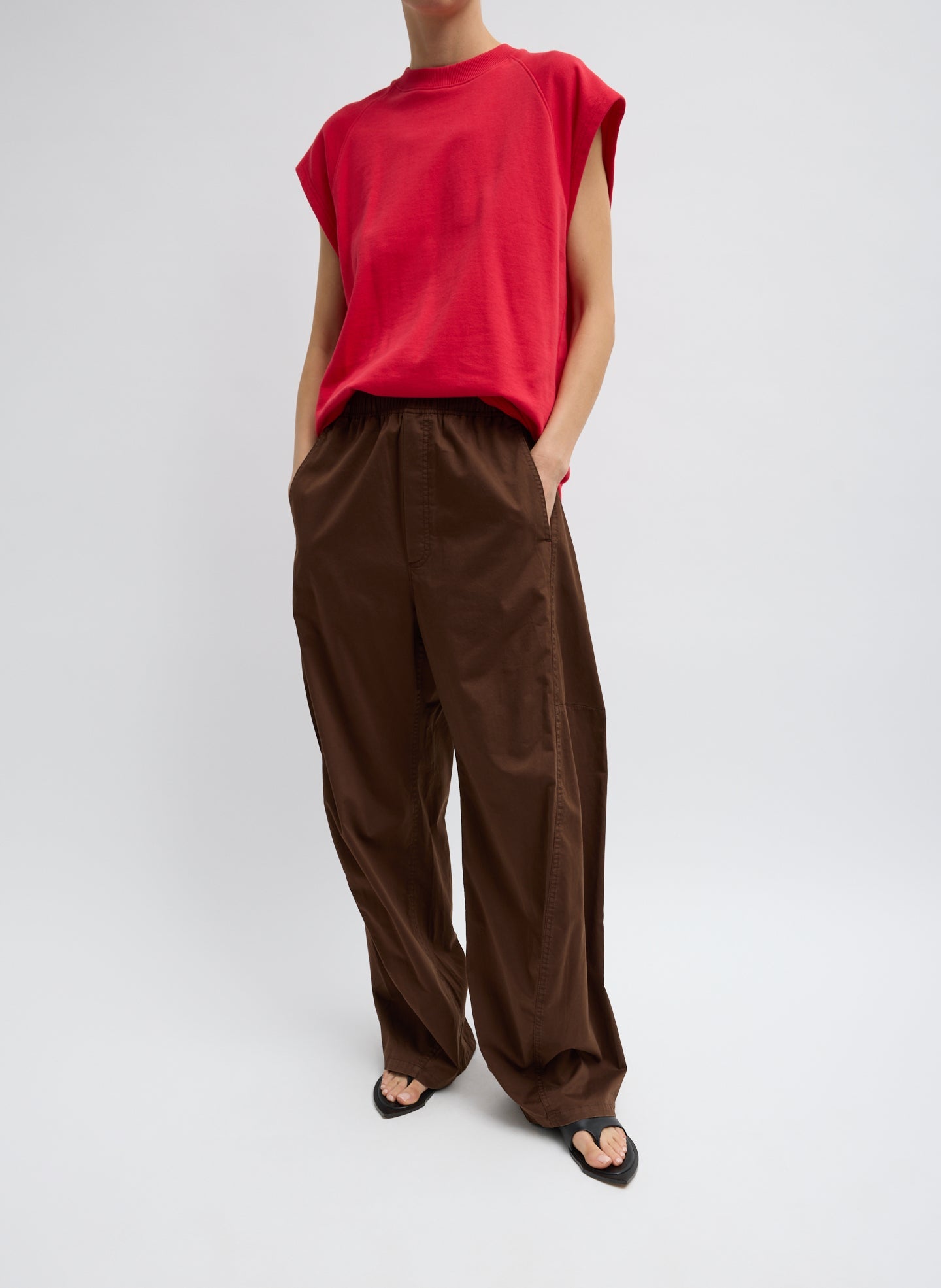 Garment Dyed Silky Cotton Winslow Pull On Pant | Tibi Brown