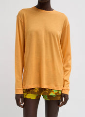 Sheer Crepe Knit Crewneck Unisex Long Sleeve T-Shirt | Tibi Orange
