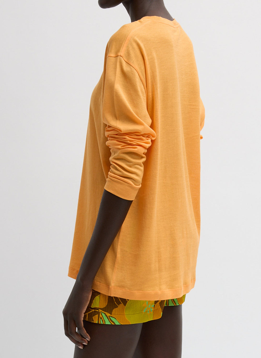 Sheer Crepe Knit Crewneck Unisex Long Sleeve T-Shirt | Tibi Orange
