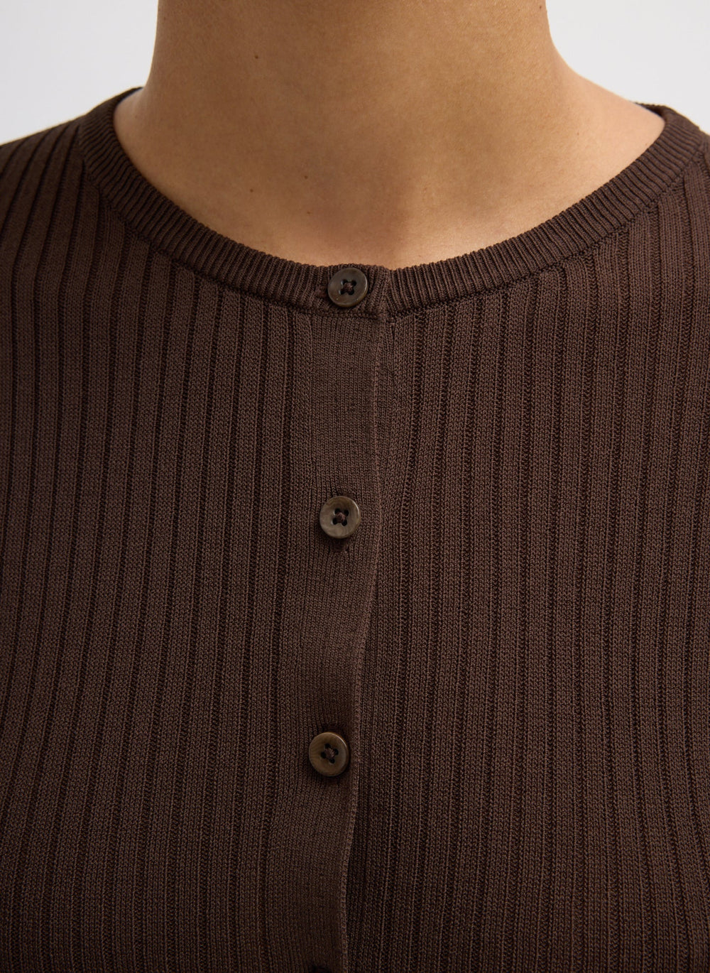 Ribbed Sweater Slim Cardigan | Tibi Hickory Brown