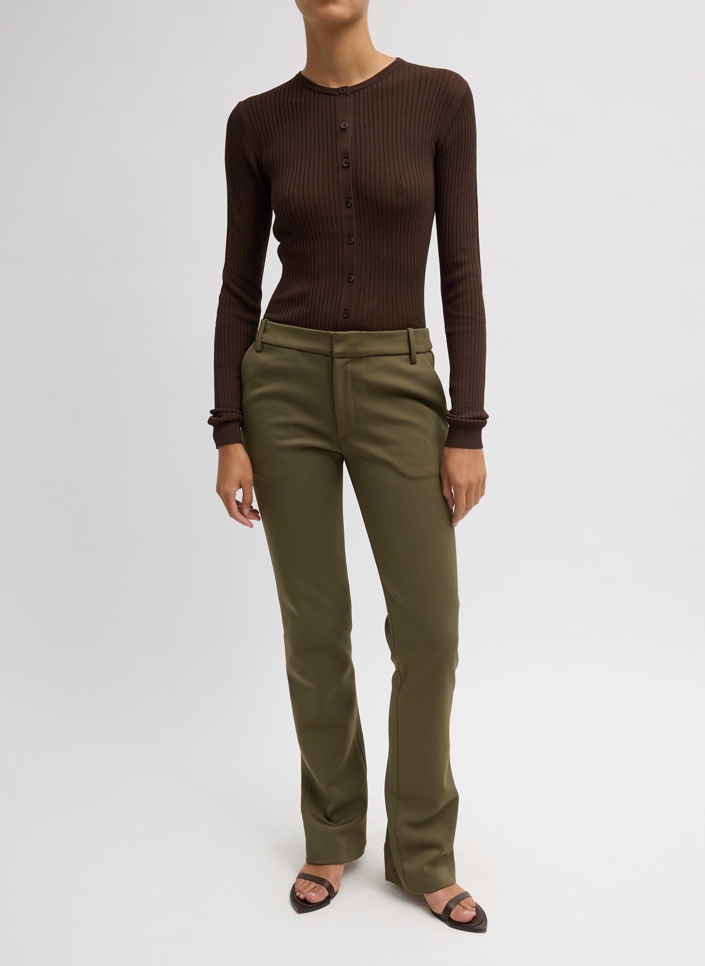 Ribbed Sweater Slim Cardigan | Tibi Hickory Brown