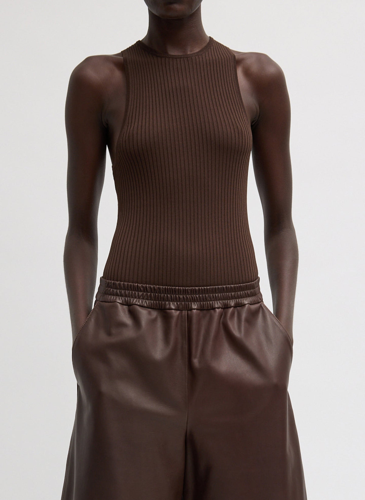 Ribbed Sweater Cut Out Tank | Tibi Hickory Brown