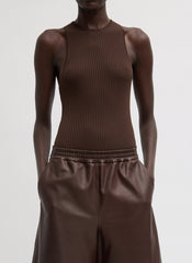 Ribbed Sweater Cut Out Tank | Tibi Hickory Brown