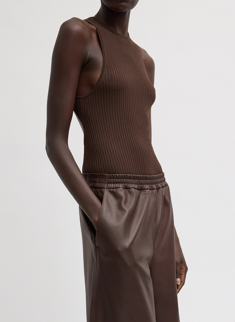 Ribbed Sweater Cut Out Tank | Tibi Hickory Brown