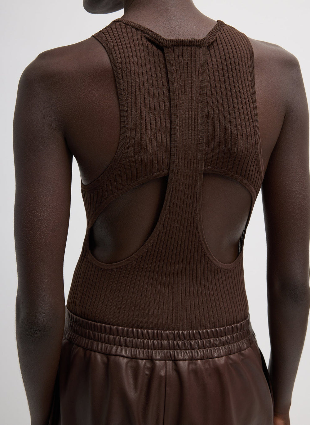 Ribbed Sweater Cut Out Tank | Tibi Hickory Brown