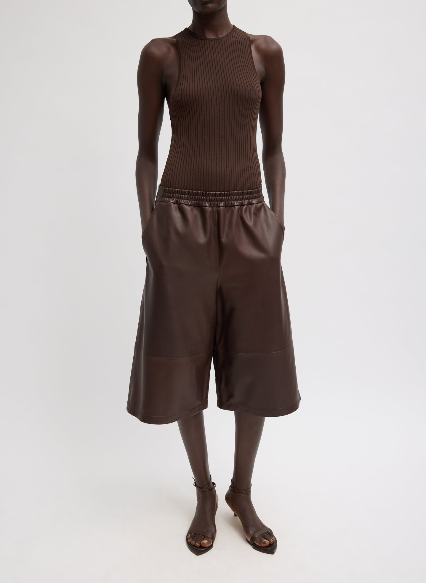 Ribbed Sweater Cut Out Tank | Tibi Hickory Brown