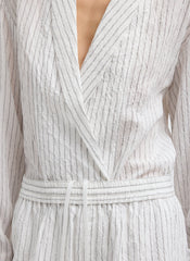 Crinkle Stripe Summer Suiting Relaxed Long Short | Tibi Ivory Multi
