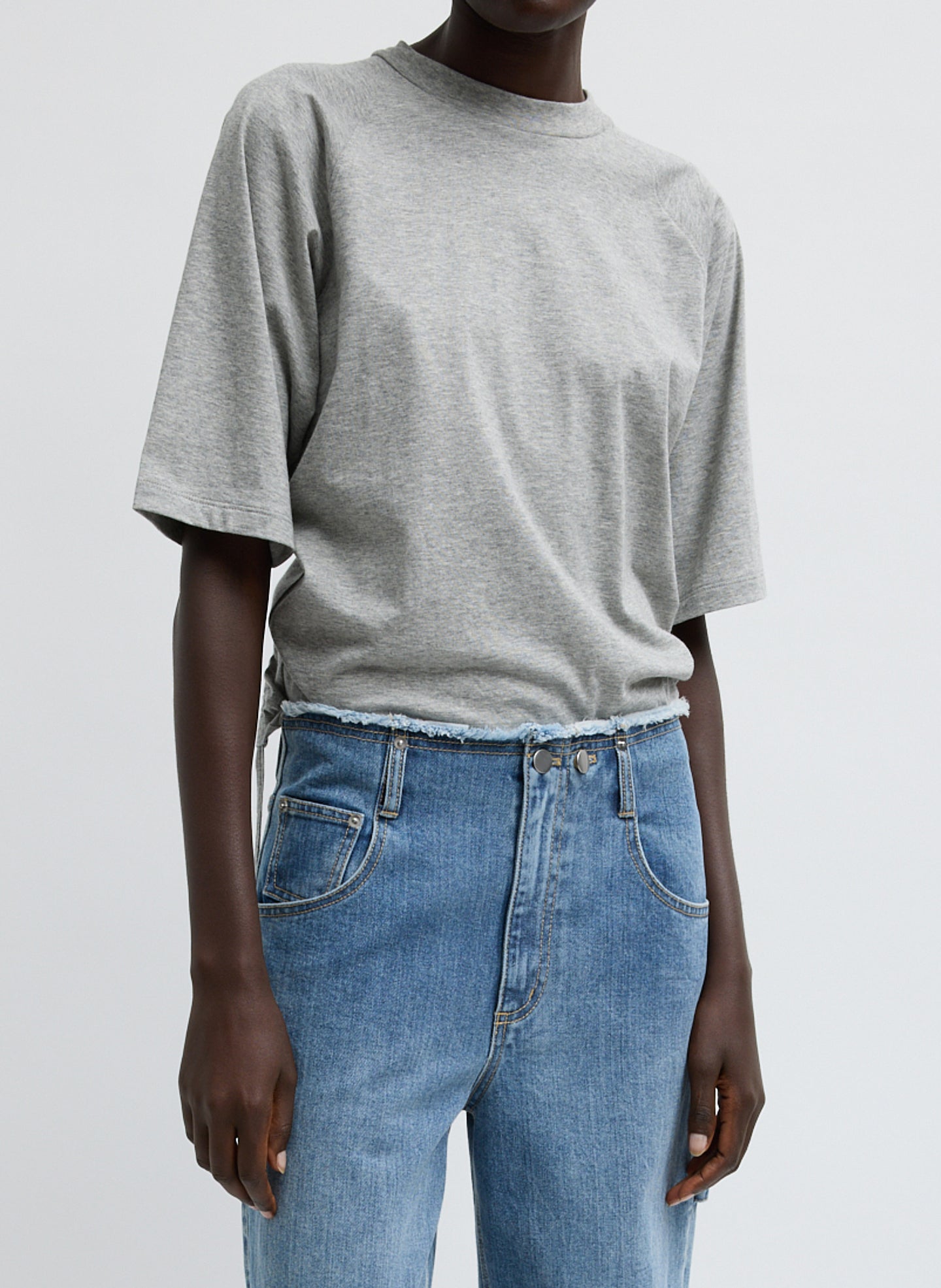 Short Sleeve T-Shirt With Shirred Back | Tibi Heather Grey