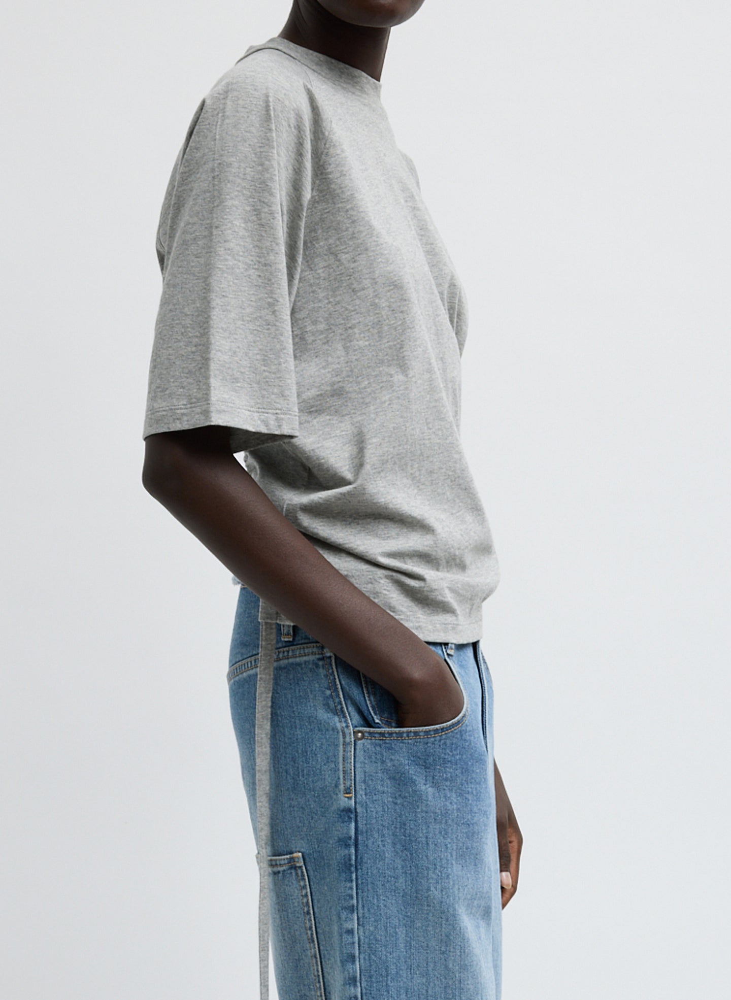 Short Sleeve T-Shirt With Shirred Back | Tibi Heather Grey