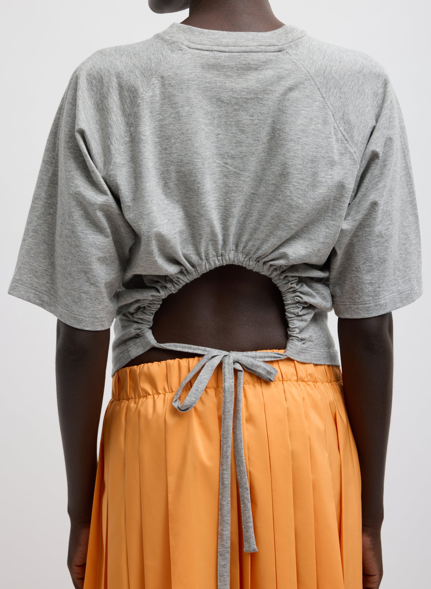 Short Sleeve T-Shirt With Shirred Back | Tibi Heather Grey