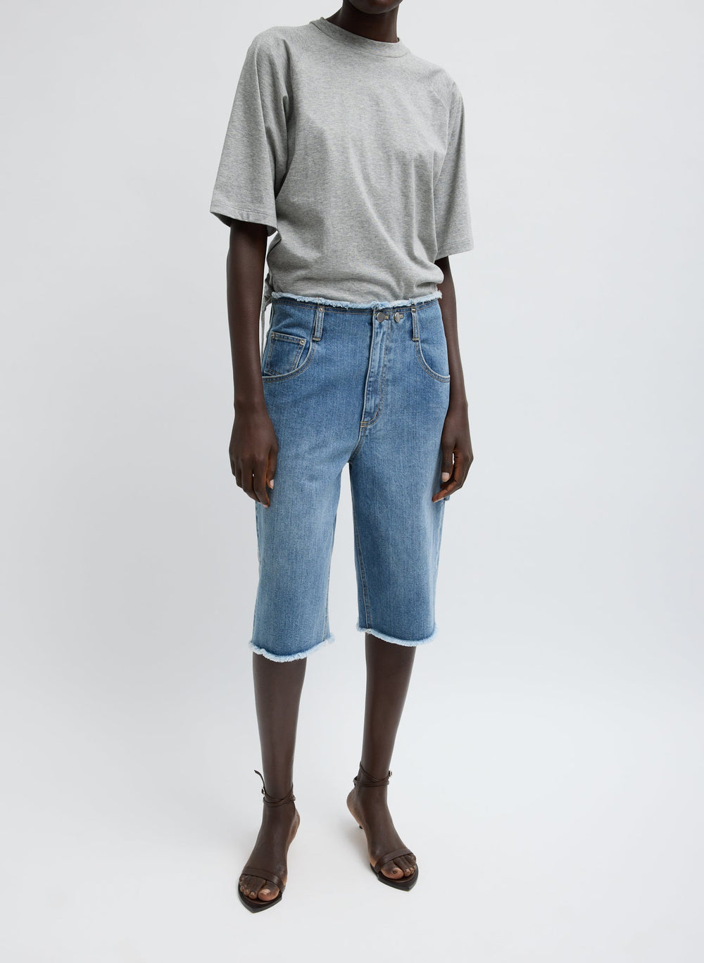 Short Sleeve T-Shirt With Shirred Back | Tibi Heather Grey