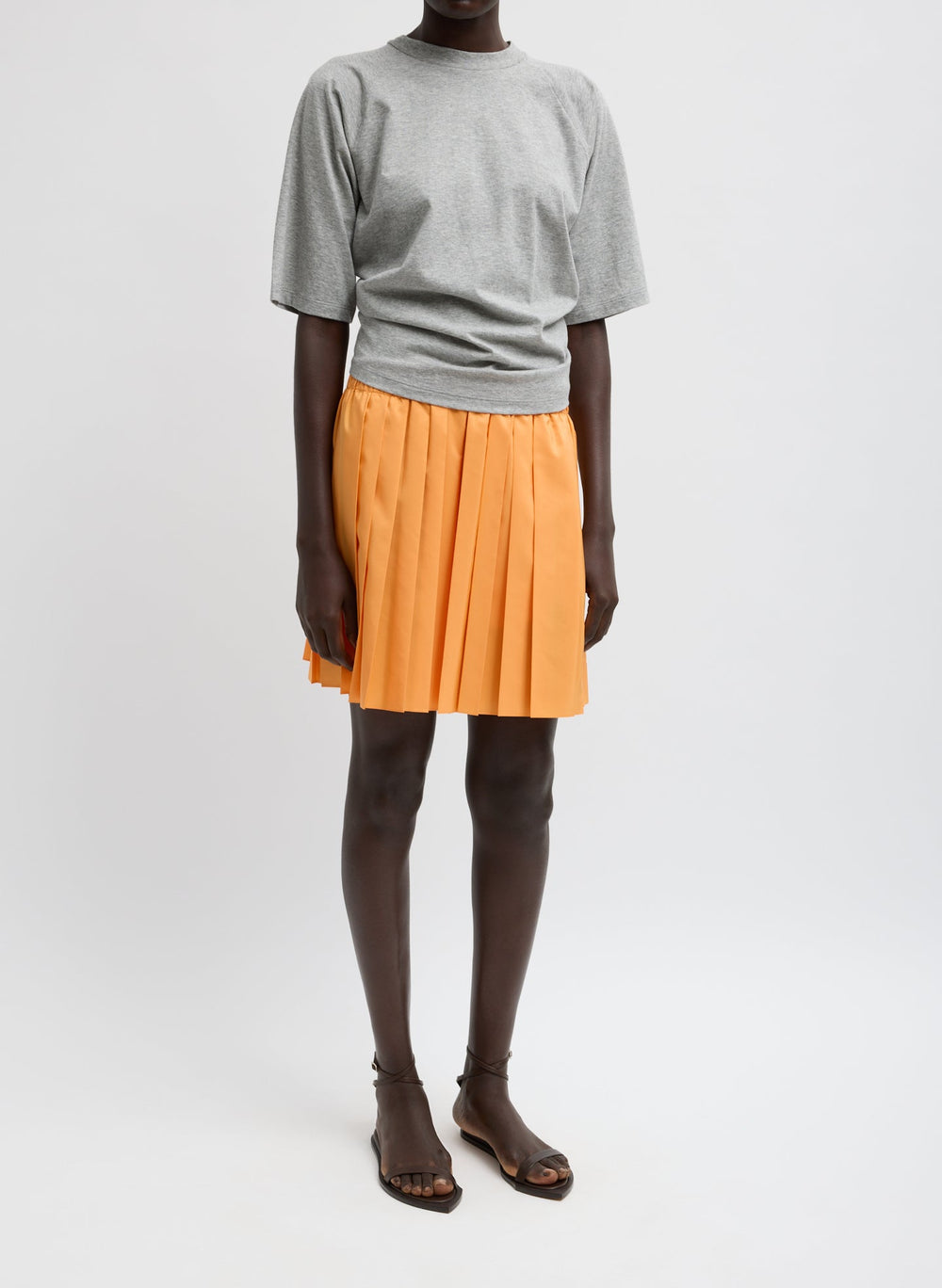 Short Sleeve T-Shirt With Shirred Back | Tibi Heather Grey