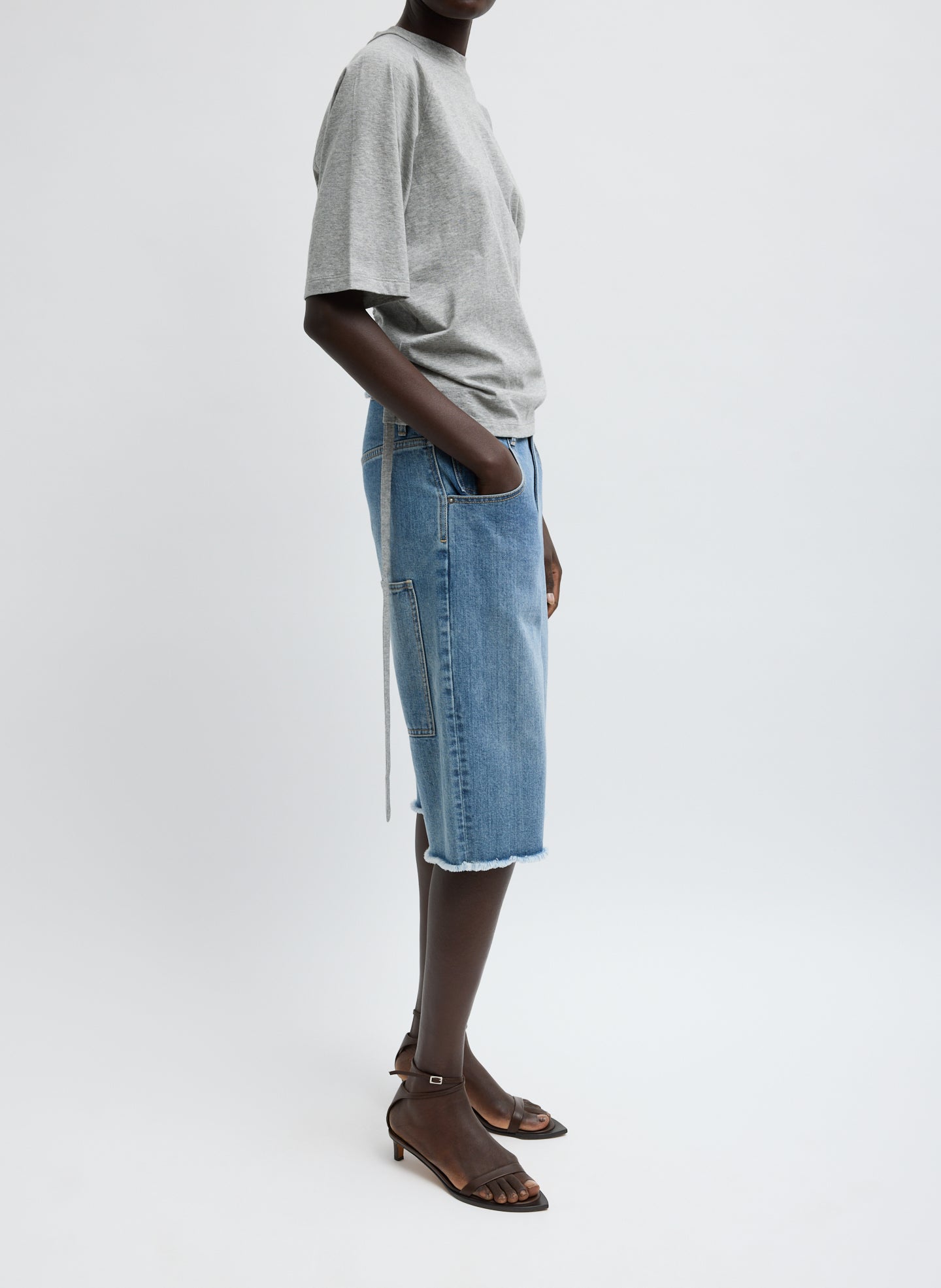 Classic Wash Denim Newman Short | Tibi Classic Blue