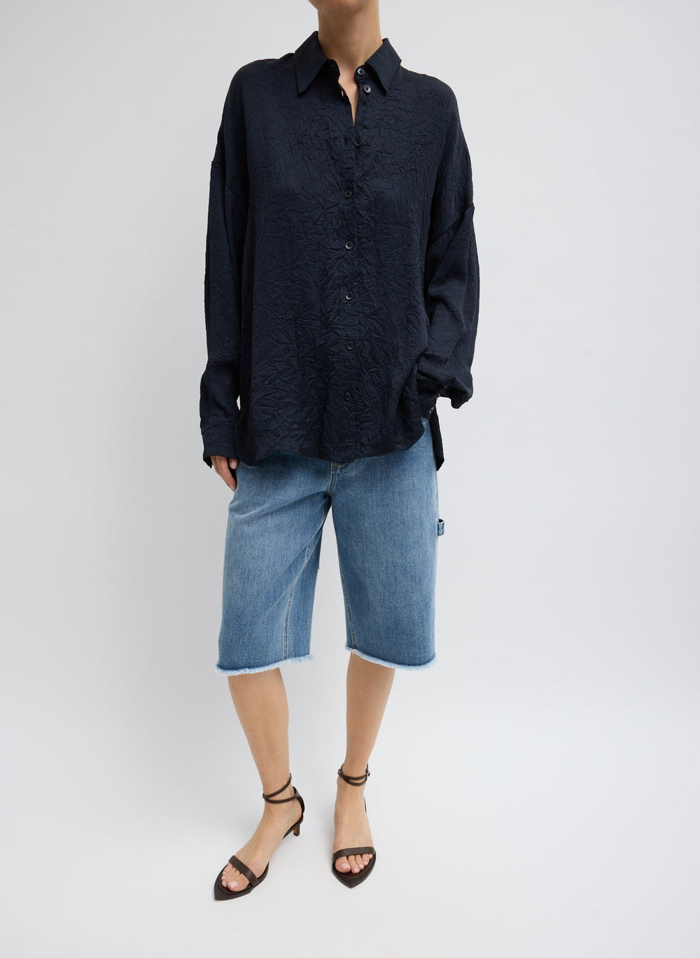 Classic Wash Denim Newman Short | Tibi Classic Blue