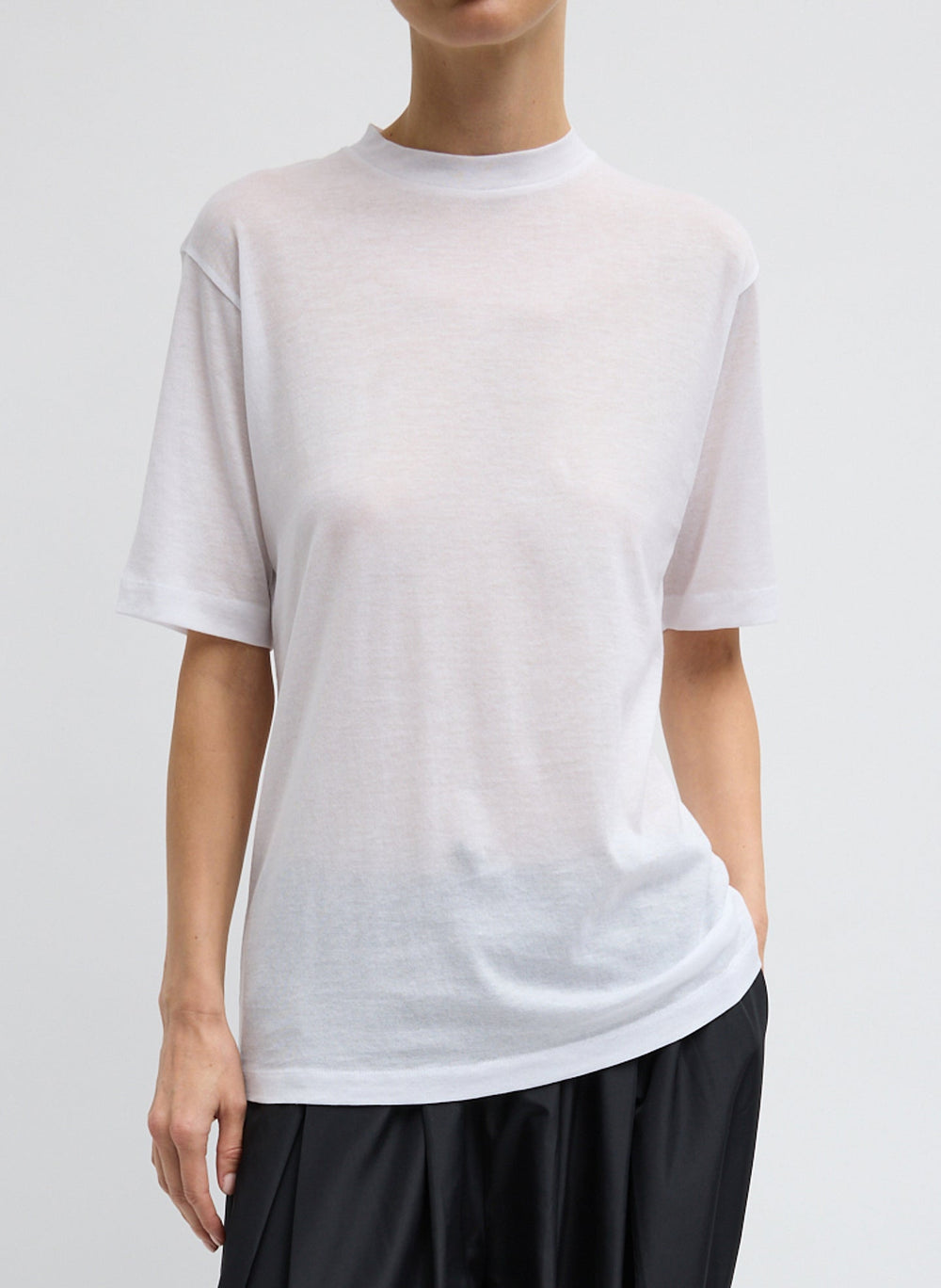 Sheer Crepe Knit Mock Unisex T-Shirt | Tibi White