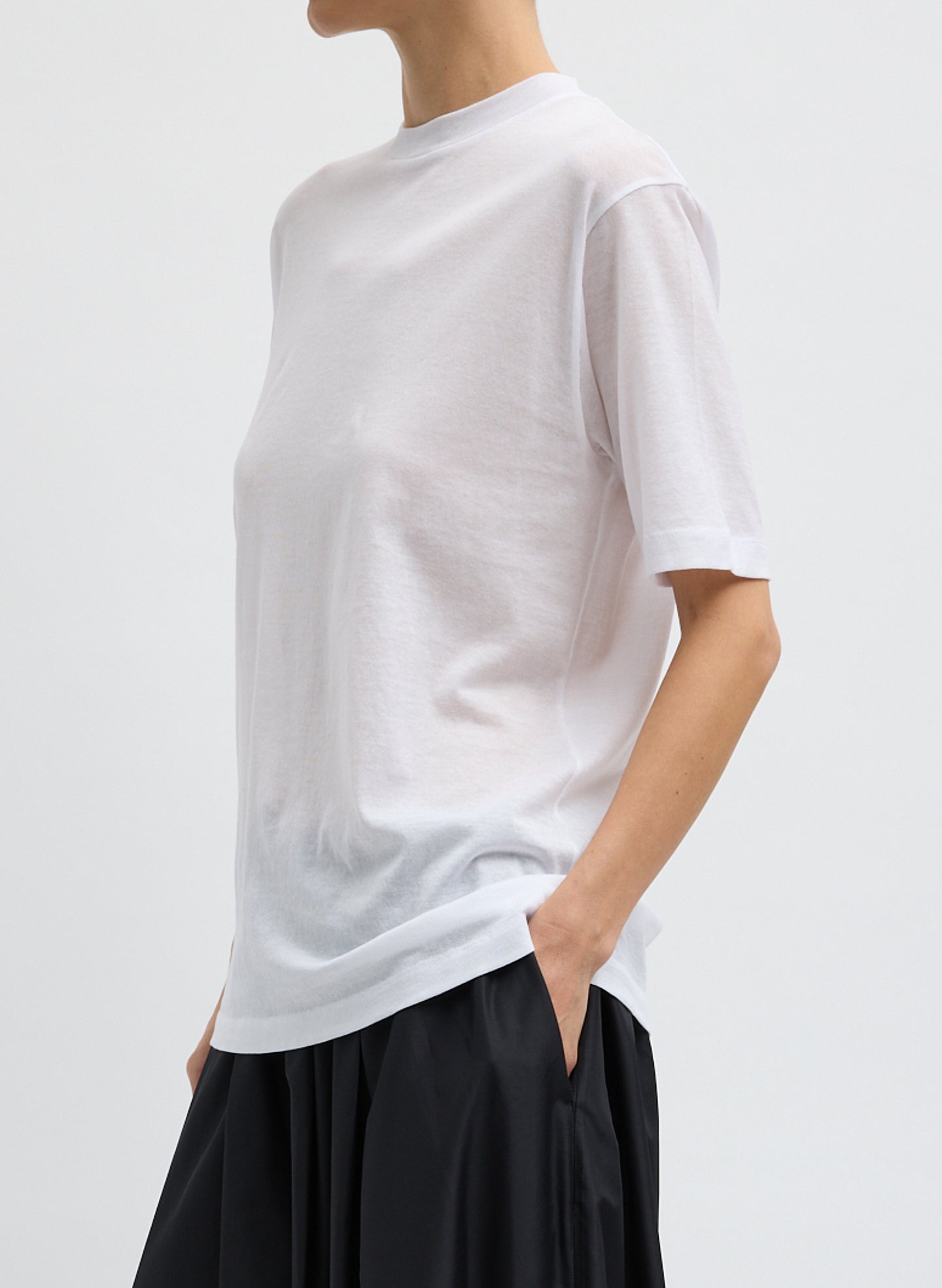 Sheer Crepe Knit Mock Unisex T-Shirt | Tibi White