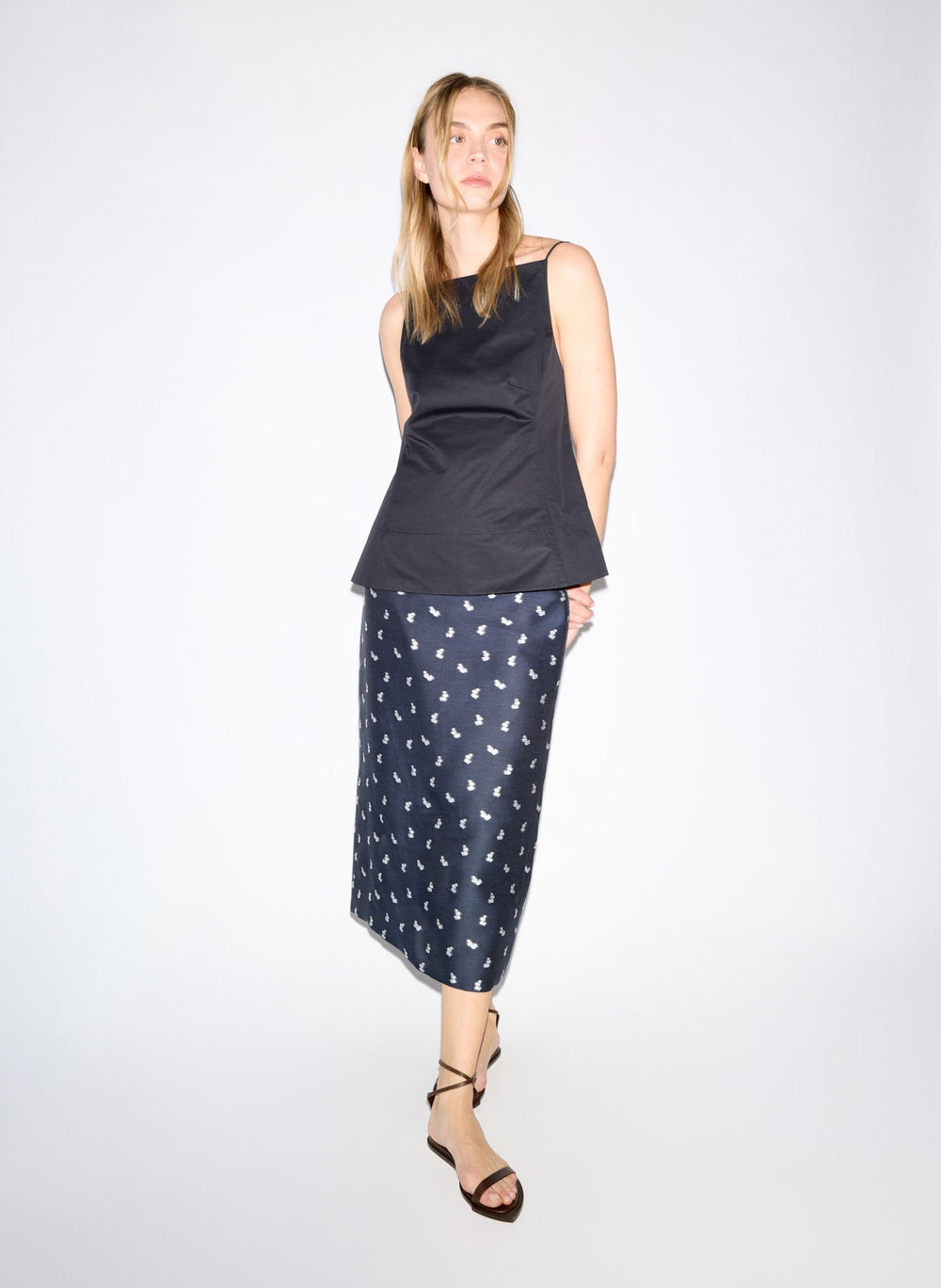 Silk Gazar Jacquard Pencil Skirt | Tibi Navy Multi
