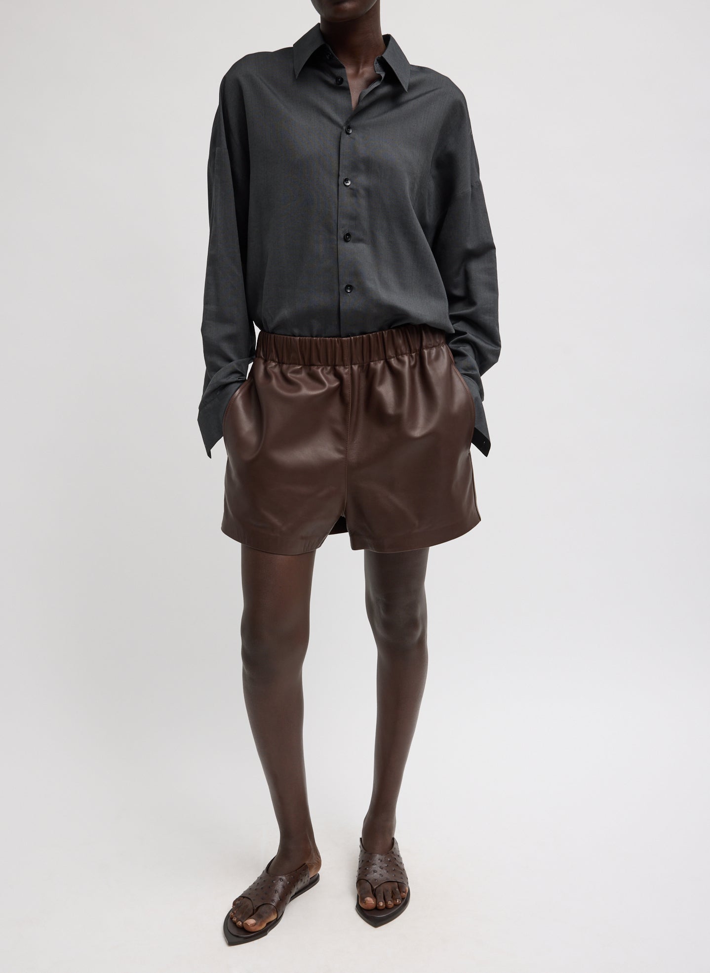 Leather Pull On Short | Tibi Brown