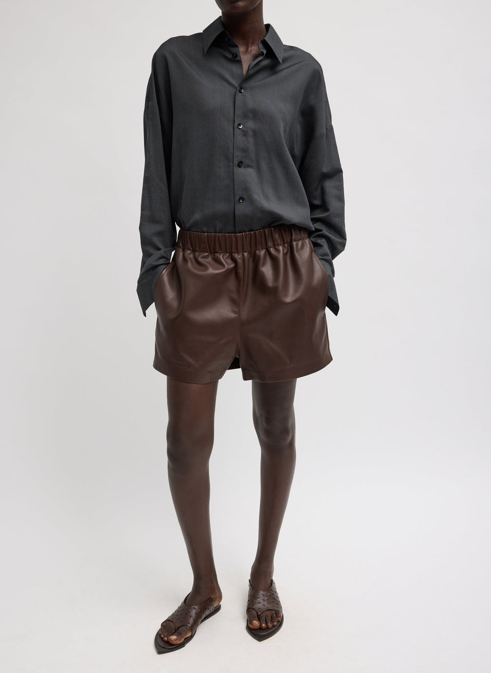 Leather Pull On Short | Tibi Brown