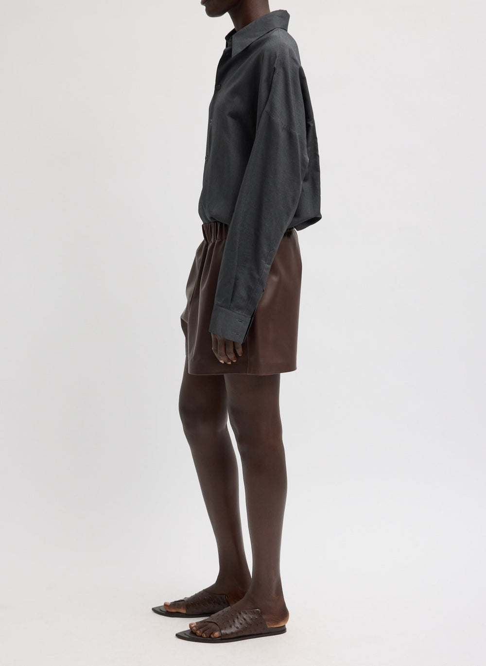 Leather Pull On Short | Tibi Brown