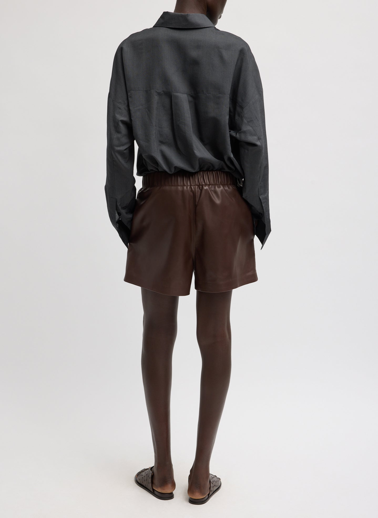 Leather Pull On Short | Tibi Brown
