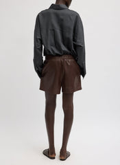 Leather Pull On Short | Tibi Brown