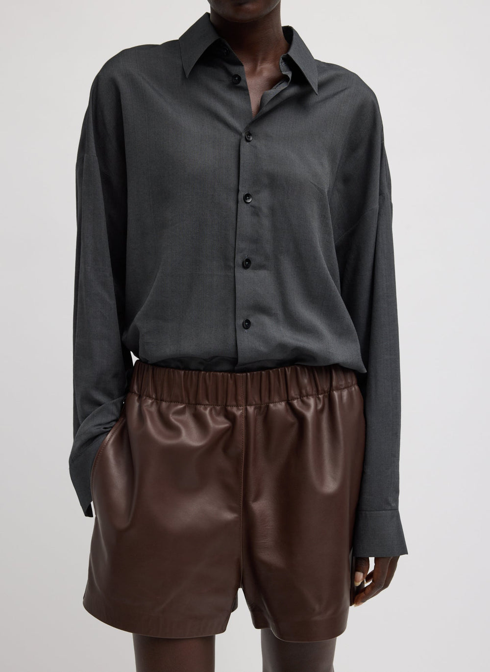 Leather Pull On Short | Tibi Brown