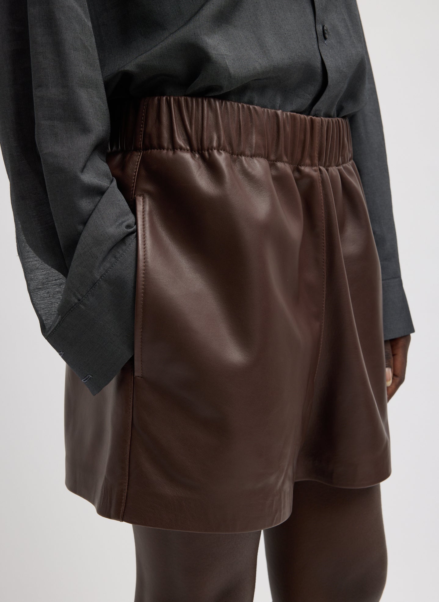 Leather Pull On Short | Tibi Brown