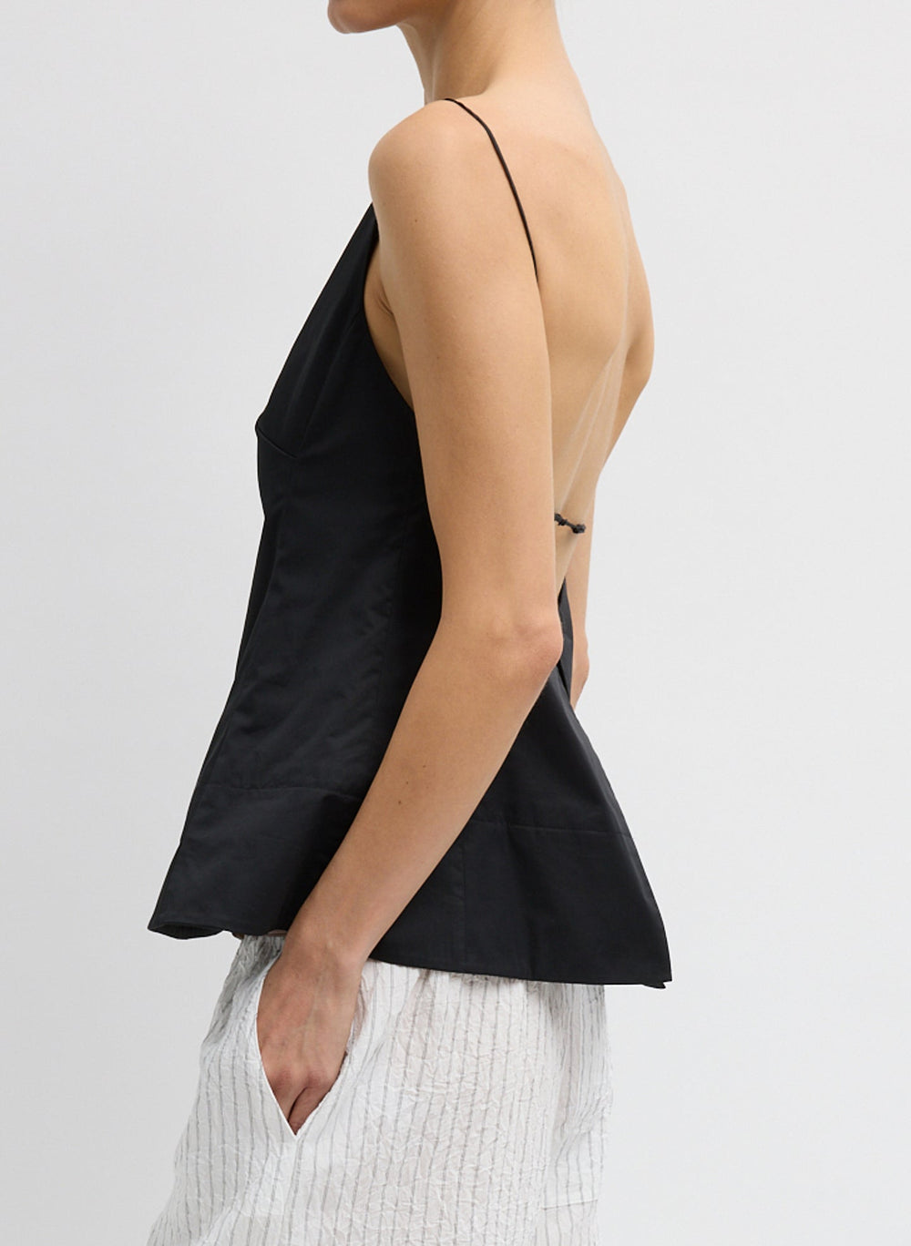Eco Poplin Strappy Open Back Top | Tibi Black