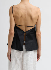 Eco Poplin Strappy Open Back Top | Tibi Black