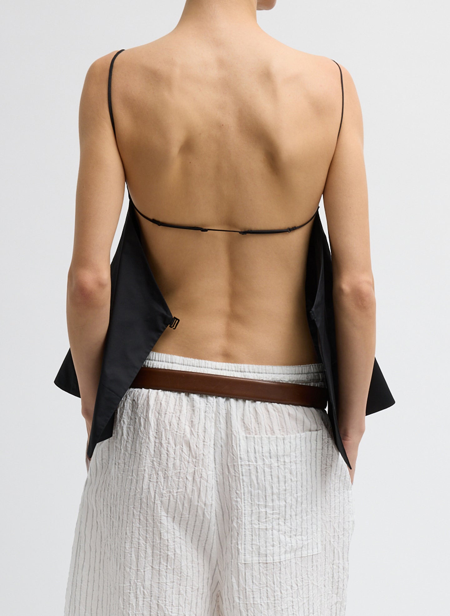 Eco Poplin Strappy Open Back Top | Tibi Black