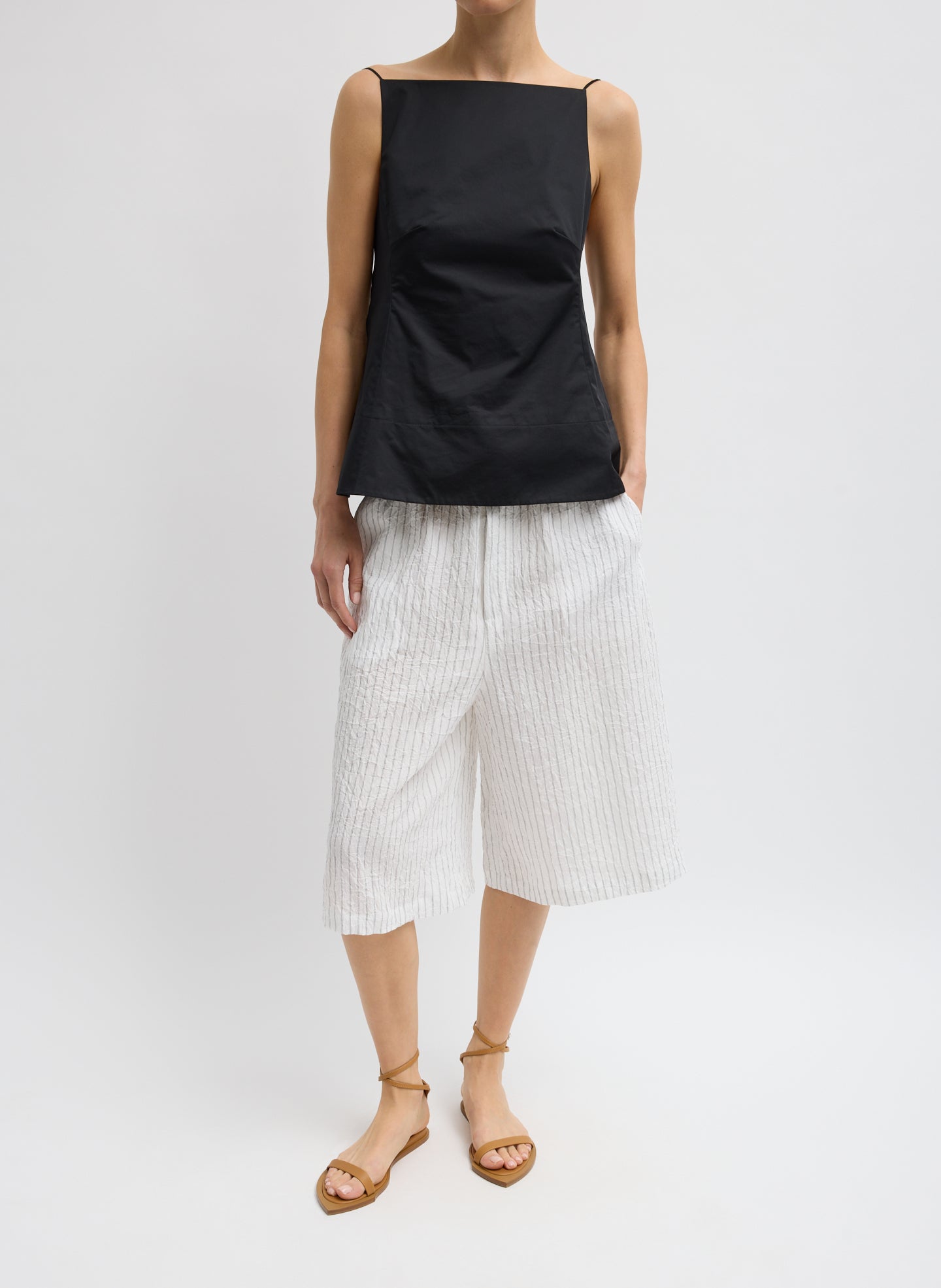 Eco Poplin Strappy Open Back Top | Tibi Black